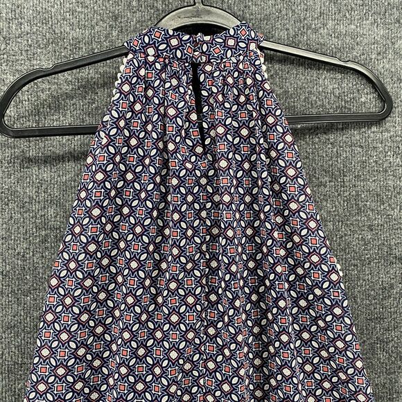 Chetta B Dress Womens 12 Blue Geometric Shift Halter Ruffle Ladies Boho Feminine - Picture 5 of 11